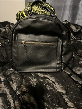 Style & Co. Black Faux Leather Backpack with Front Zip Pocket